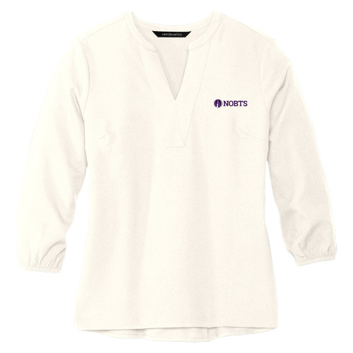  Mercer + Mettle Womens Ivory 3/4 Sleeve Crepe Blouse - NOBTS Wordmark