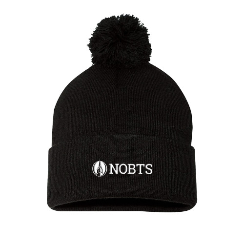  Sportsman Black Pom Pom Cuffed Beanie - NOBTS Wordmark