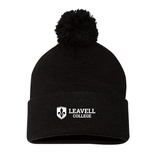  Sportsman Black Pom Pom Cuffed Beanie - Leavell College Primary Mark Flat