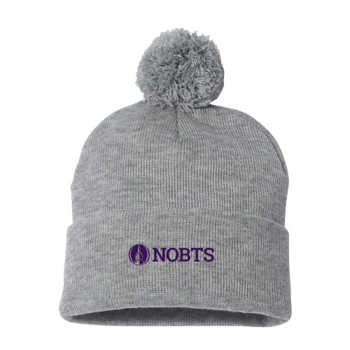  Sportsman Heather Grey Pom Pom Cuffed Beanie - NOBTS Wordmark