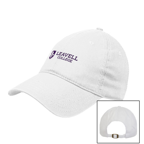  White Unstructured Adjustable Low Profile Hat - Leavell College Primary Mark Flat