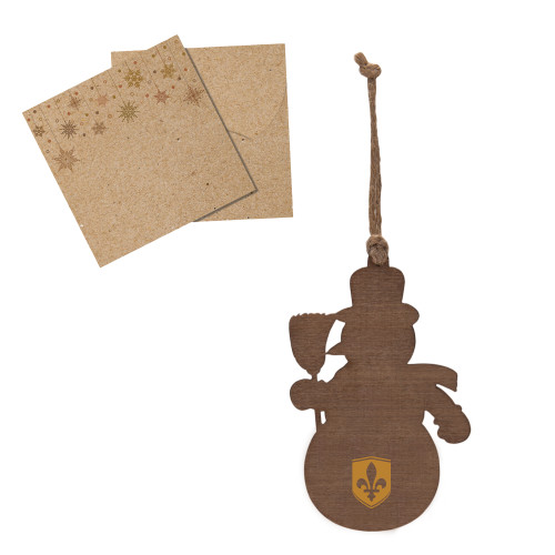  Wood Snowman Ornament - Leavell College Shield Engraved