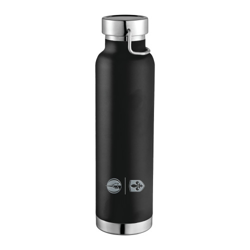  Thor Copper Vacuum Insulated Black Bottle 22oz - Steeple & Shield Stacked Engraved
