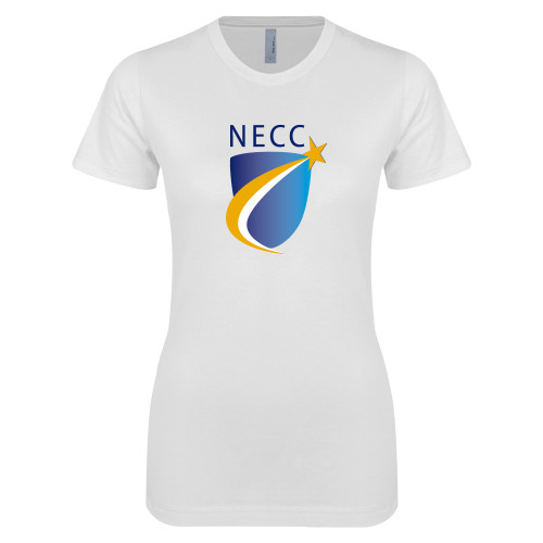  Next Level Womens White Boyfriend Tee - NECC Shield