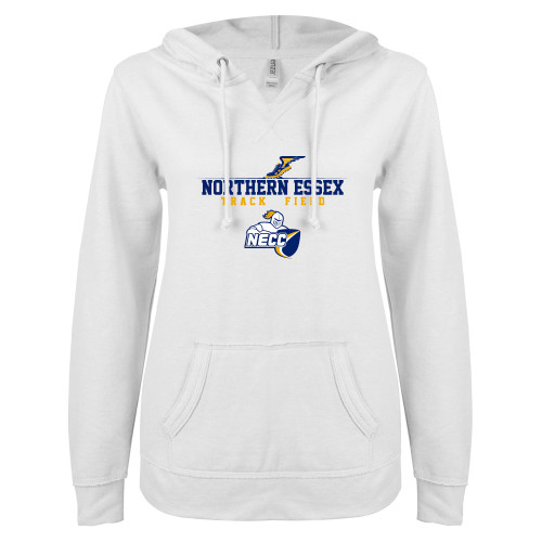  ENZA Womens White V Notch Raw Edge Fleece Hoodie - Track and Field