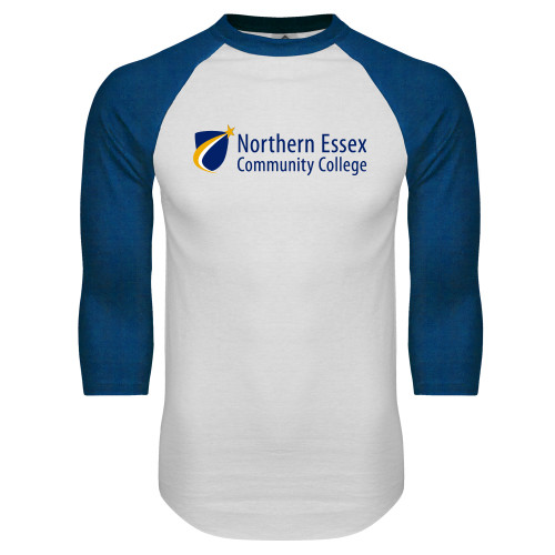  White/Royal Raglan Baseball T Shirt - Northern  Essex Community College