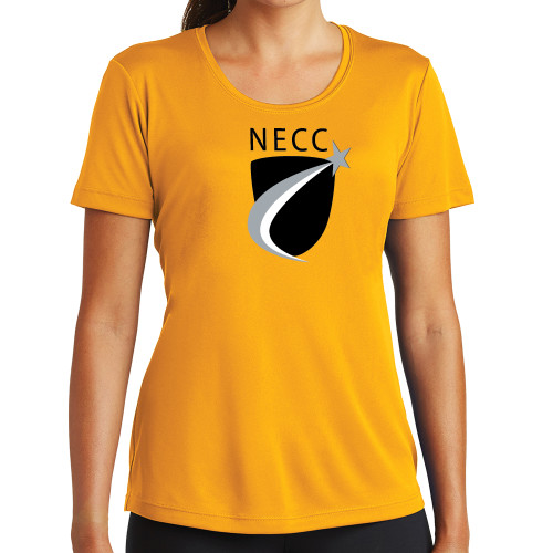  Womens Gold Performance Short Sleeve Tee - NECC Shield
