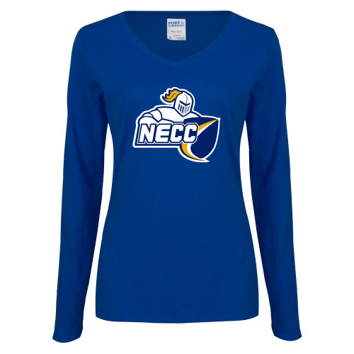  Womens Royal Long Sleeve V Neck Tee  - Primary Mark