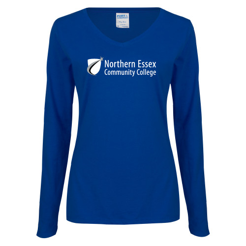  Womens Royal Long Sleeve V Neck Tee  - Northern  Essex Community College