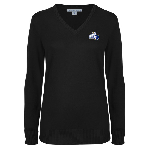  Womens Black VNeck Sweater - Primary Mark