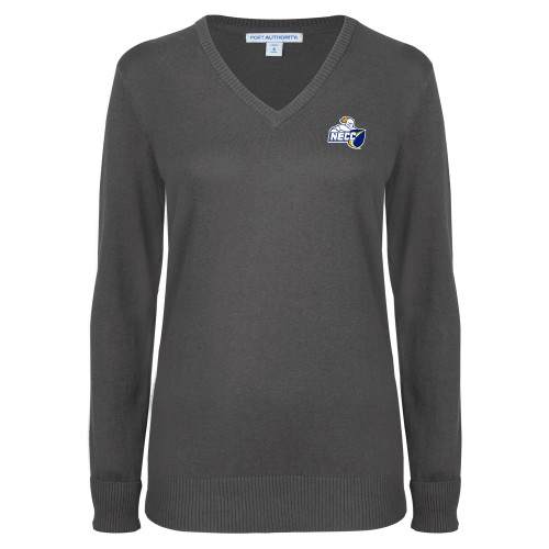  Womens Charcoal Heather VNeck Sweater - Primary Mark