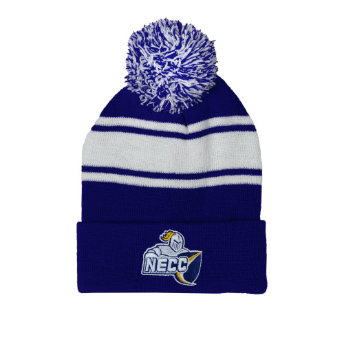 Royal/White Two Tone Knit Pom Beanie w/Cuff - Primary Mark