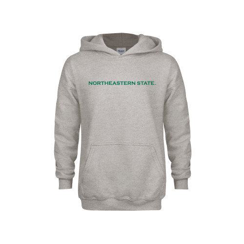  Youth Grey Fleece Hood - Flat Wordmark
