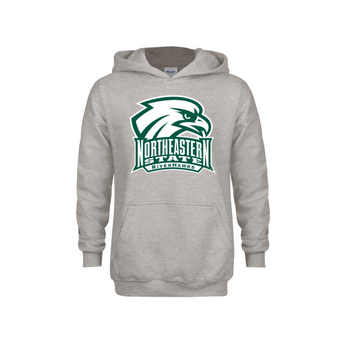  Youth Grey Fleece Hood - RIVERHAWKS with Hawk Head One Color