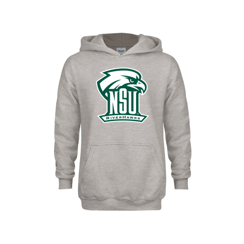  Youth Grey Fleece Hood - NSU RIVERHAWKS Primary Mark One Color