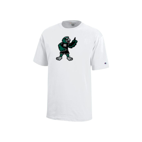  Champion Youth White Short Sleeve Tee - NSU Riverhawk Mascot Full Color