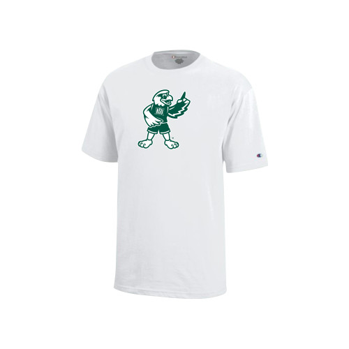  Champion Youth White Short Sleeve Tee - NSU Riverhawk Mascot One Color