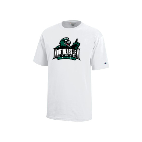  Champion Youth White Short Sleeve Tee - Northeastern State Kids Full Color