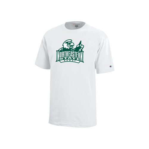  Champion Youth White Short Sleeve Tee - Northeastern State Rowdy One Color