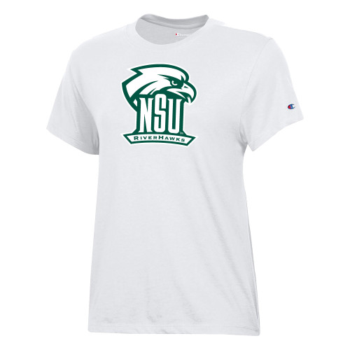  Champion Womens  White Core Short Sleeve Tee - NSU RIVERHAWKS Primary Mark One Color