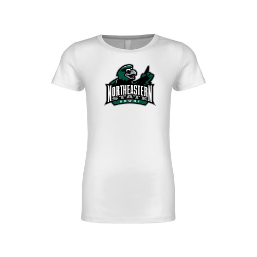  Next Level Girls White Fashion Fit T Shirt - Northeastern State Rowdy Full Color