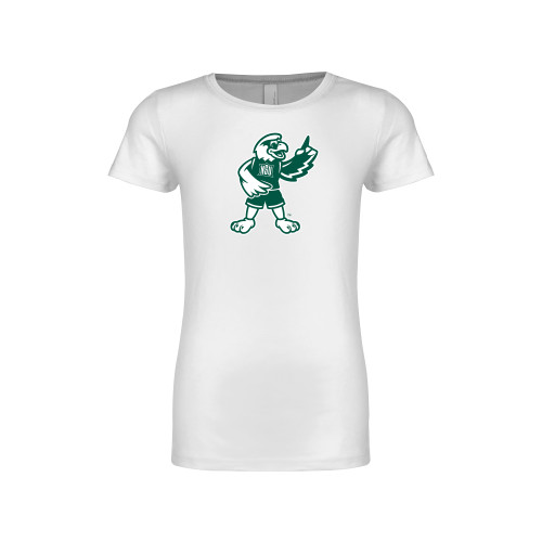  Next Level Girls White Fashion Fit T Shirt - NSU Riverhawk Mascot One Color