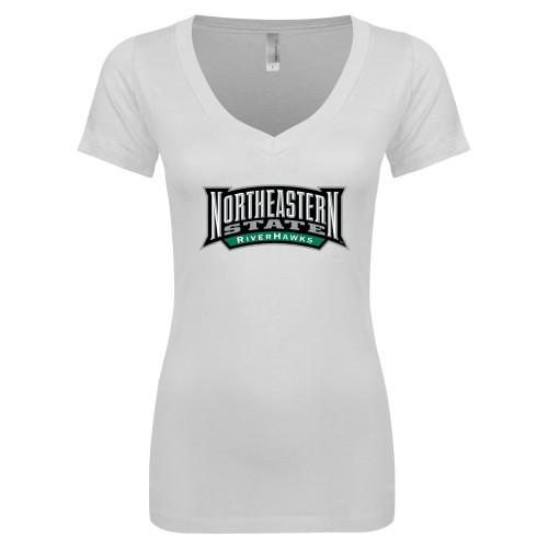  Next Level Womens White Ideal V Tee - Wordmark