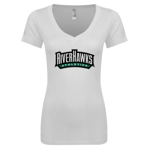  Next Level Womens White Ideal V Tee - RIVERHAWKS Athletics