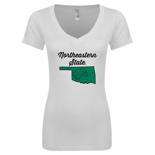  Next Level Womens White Ideal V Tee - OK Silhouette