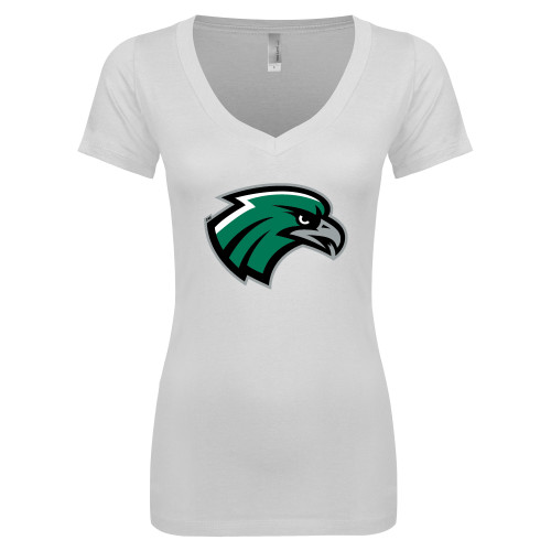  Next Level Womens White Ideal V Tee - Hawk Head