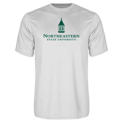  White Performance Tee - Northeastern State University Stacked