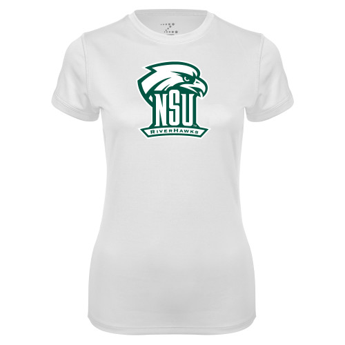  Womens White Performance Tee - NSU RIVERHAWKS Primary Mark One Color