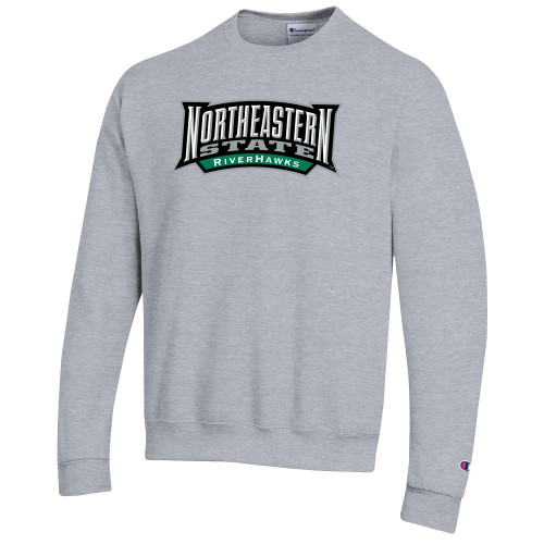  Champion Heather Grey Fleece Crew - Wordmark