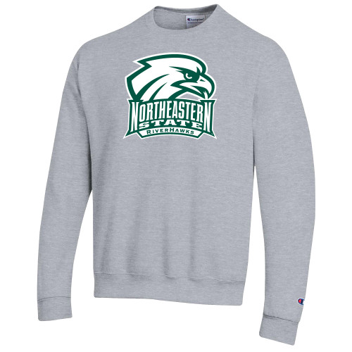  Champion Heather Grey Fleece Crew - RIVERHAWKS with Hawk Head One Color