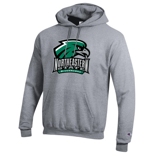  Champion Heather Grey Fleece Hoodie - RIVERHAWKS with Hawk Head