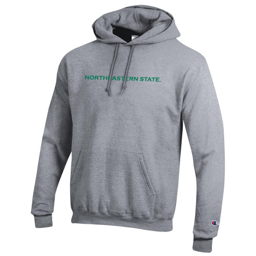  Champion Heather Grey Fleece Hoodie - Flat Wordmark