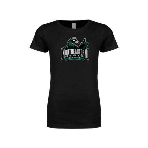  Next Level Girls Black Fashion Fit T Shirt - Northeastern State Rowdy Full Color with Shadow