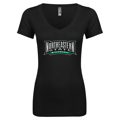  Next Level Womens Black Ideal V Tee - Wordmark