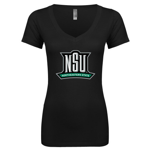  Next Level Womens Black Ideal V Tee - NSU Mark