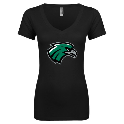  Next Level Womens Black Ideal V Tee - Hawk Head