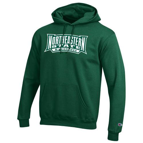  Champion Dark Green Fleece Hoodie - Northeastern State RIVERHAWKS Wordmark