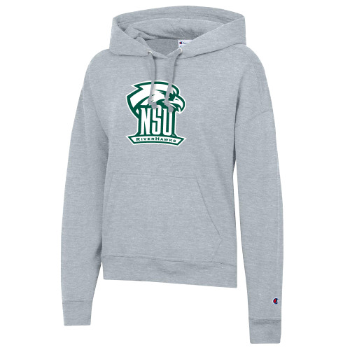  Champion Womens Oxford Grey Powerblend Pullover Hood - NSU RIVERHAWKS Primary Mark One Color