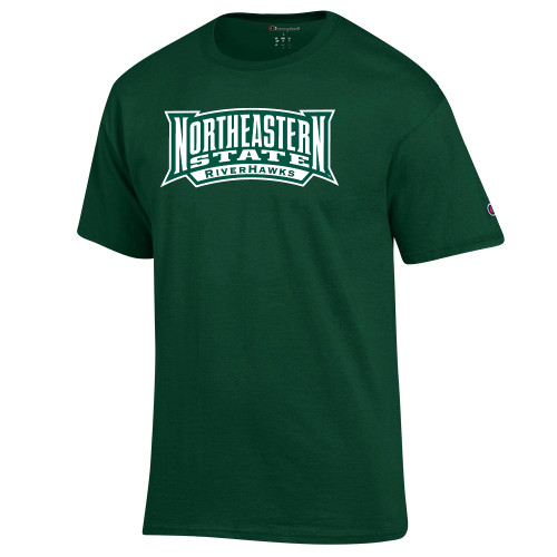  Champion Dark Green T Shirt - Northeastern State RIVERHAWKS Wordmark