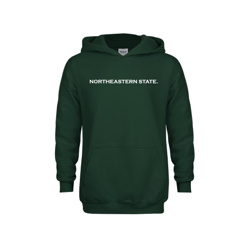  Youth Dark Green Fleece Hoodie - Flat Wordmark