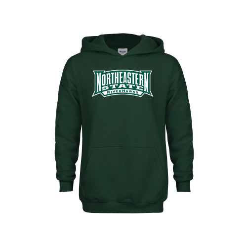  Youth Dark Green Fleece Hoodie - Northeastern State RIVERHAWKS Wordmark