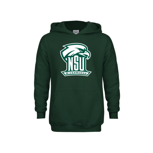  Youth Dark Green Fleece Hoodie - NSU RIVERHAWKS Primary Mark One Color