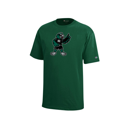  Champion Youth Dark Green Short Sleeve Tee - NSU Riverhawk Mascot Full Color
