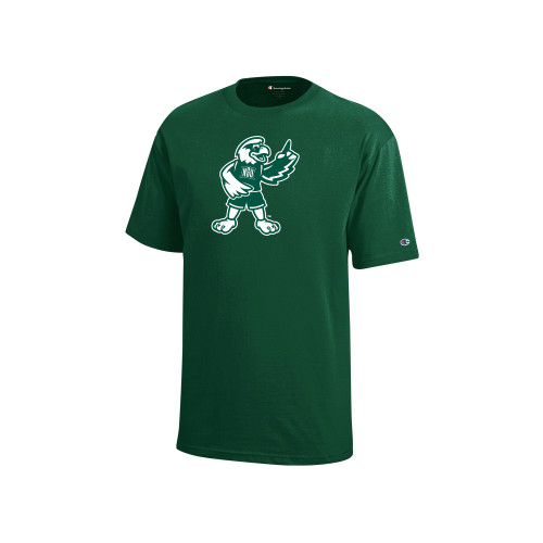  Champion Youth Dark Green Short Sleeve Tee - NSU Riverhawk Mascot One Color
