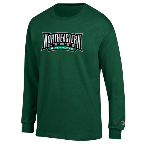  Champion Dark Green Long Sleeve T Shirt - Wordmark