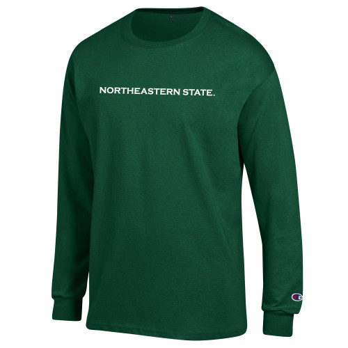  Champion Dark Green Long Sleeve T Shirt - Flat Wordmark